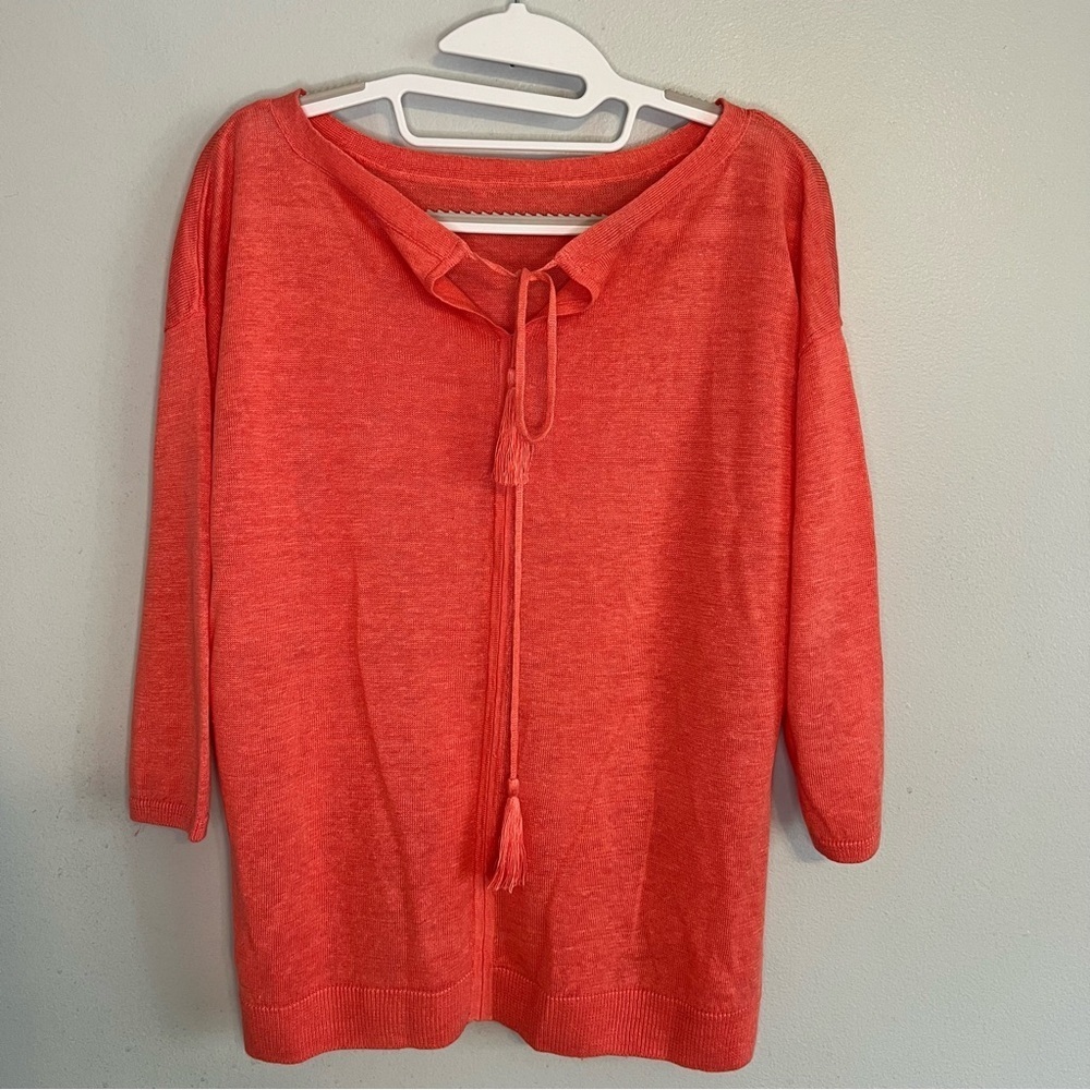 Talbots Womens Crew Neck 3/4 Sleeve 100% Linen Knit Sweater Petite Sz M Red